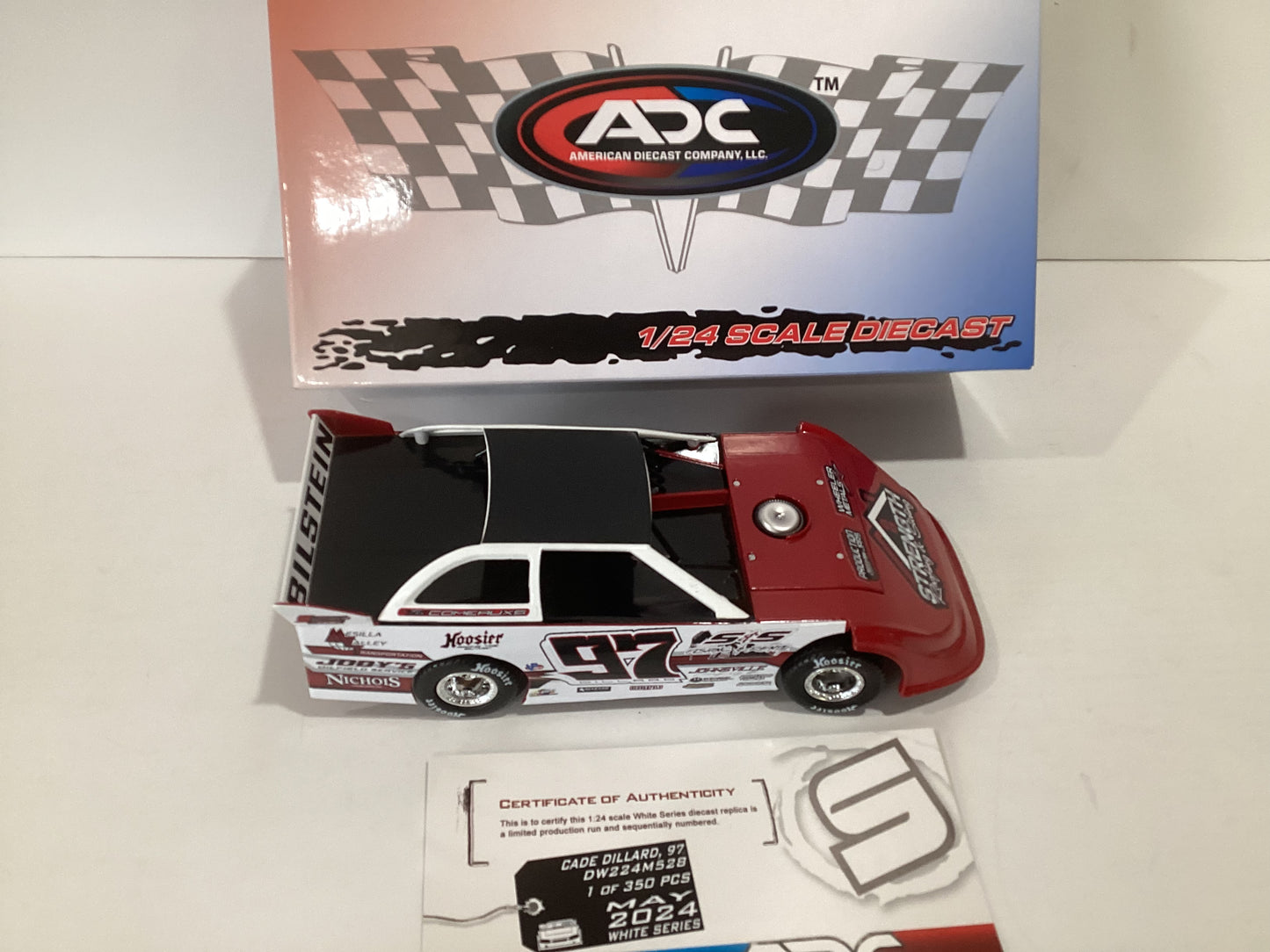 1/24 ADC Cade Dillard #97 S&S Fishing & Rental Jody's Oilfield Service 2024 White Series Dirt Late Model