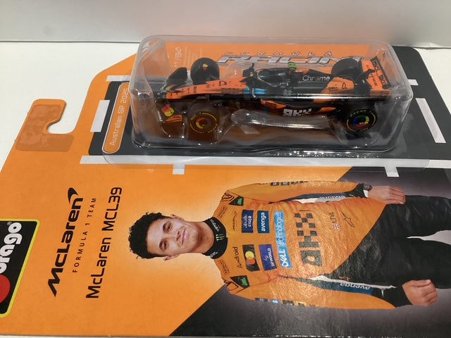 1/64 Burago #4 Lando Norris Mclaren MCL39 Chrome Formula 1 Racing Car