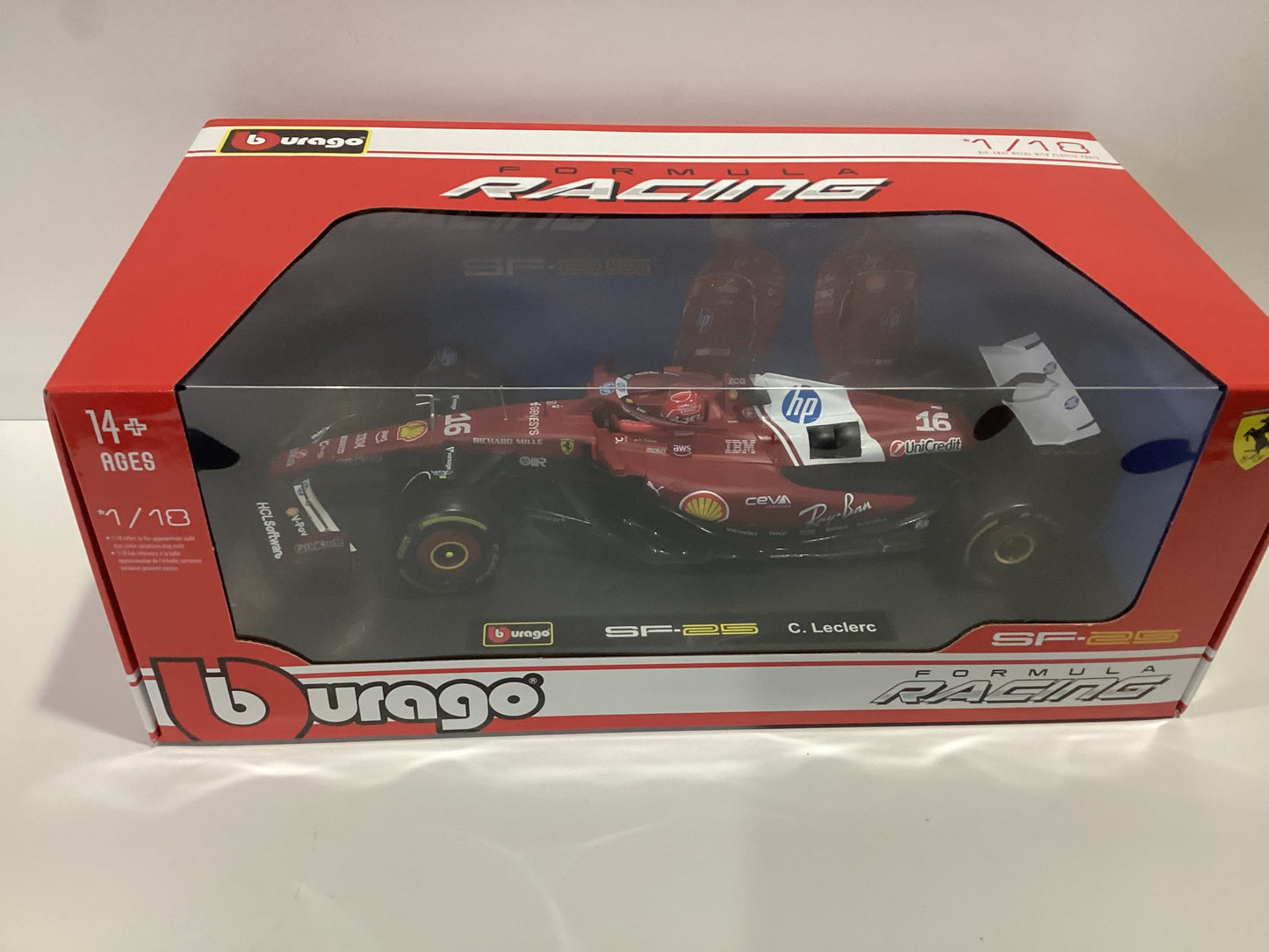 1/18 Burago SF 25 Charles Leclerc #16 Uni Credit Ray Ban 2025 Formula I