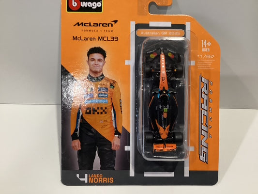 1/64 Burago #4 Lando Norris Mclaren MCL39 Chrome Formula 1 Racing Car