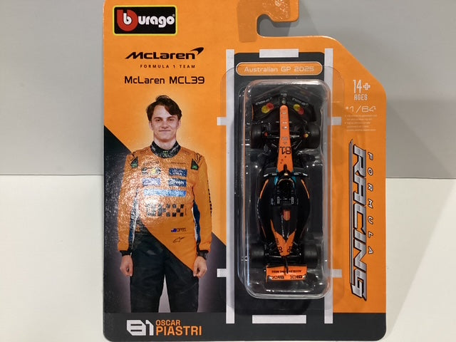 1/64 Burago #81 Oscar Piastri Mclaren MCL39 Chrome Formula 1 Racing Car