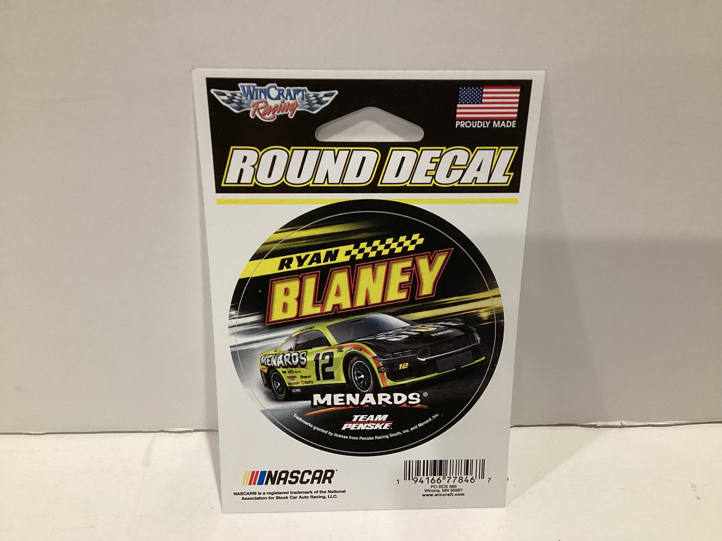 WinCraft Racing Round Decal Nascar #12 Menards Ryan Blaney