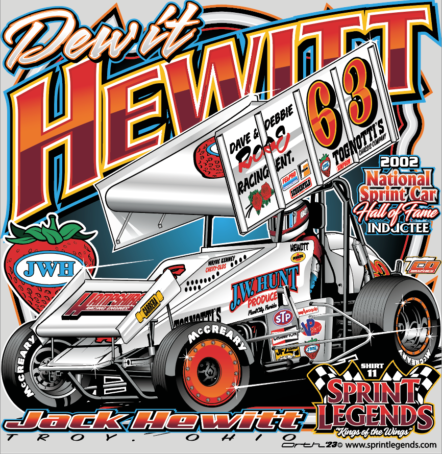 Karl Hewitt Racing Jack Hewitt #63 J.W. Hunt Produce Sprint Legends T-shirt – Sink's Garage