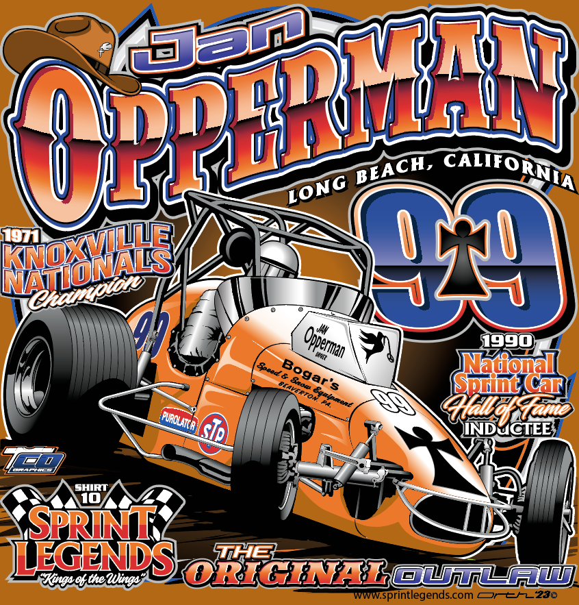 Jerry Opperman Jan Opperman #99 Bogar's Speed & Snow Equipment Sprint Legends T-shirt ...
